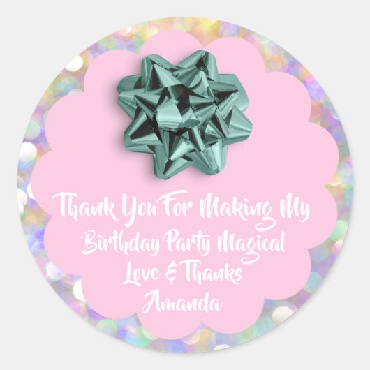 1e Verjaardagsgunst Baby shower Roze Holografisch Ronde Sticker (Voorkant)
