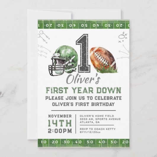1e verjaardagsjongen Football Uitnodiging bewerkba (Voorkant)