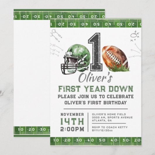 1e verjaardagsjongen Football Uitnodiging bewerkba (Voorkant / Achterkant)