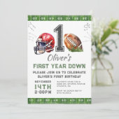 1e verjaardagsjongen Football Uitnodiging bewerkba (Staand voorkant)