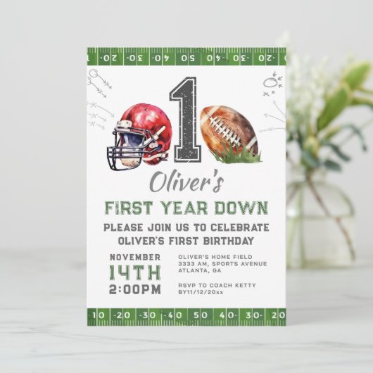 1e verjaardagsjongen Football Uitnodiging bewerkba (Staand voorkant)