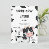 1e verjaardagsjongen Koe verjaardagsuitnodiging Kaart (Staand voorkant)