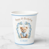 1e verjaardagsjongen Schattige teddybeer blauwe ba Papieren Bekers (Voorkant)