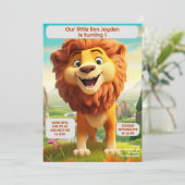 1e verjaardagsleeuw gepersonaliseerde Kinder naam Kaart (Staand voorkant)