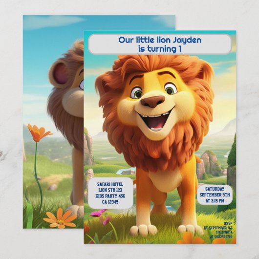 1e Verjaardagsleeuw Gepersonaliseerde naam Leeftij Kaart (Voorkant / Achterkant)