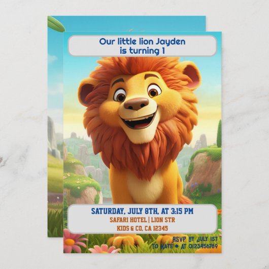 1e Verjaardagsleeuw Gepersonaliseerde naam Leeftij Kaart (Voorkant / Achterkant)