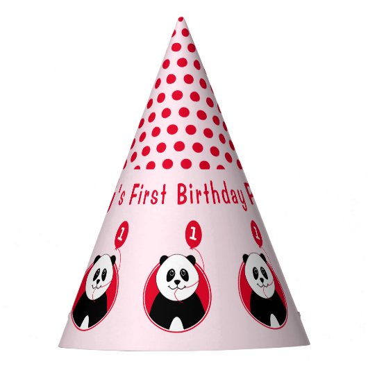1e verjaardagspanda kinder feesthoedjes (Voorkant)
