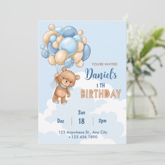 1e Verjaardagsuitnodiging, baby shower uitnodiging (Staand voorkant)