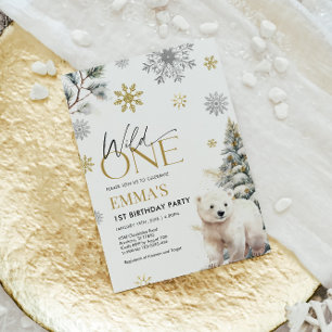 1e verjaardagsuitnodiging Beer, Wild One Birthday Kaart