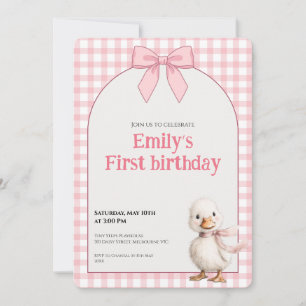 1e verjaardagsuitnodiging Gingham Eend Thema Kaart