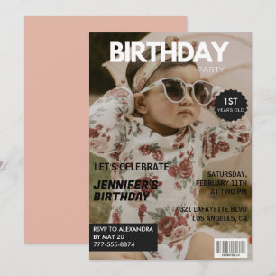 1e verjaardagsuitnodiging Girl Magazine Hoesje Kaart