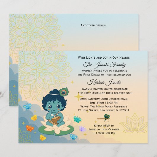 1e verjaardagsuitnodiging Persoonlijke kinderuitno Kaart (Voorkant / Achterkant)