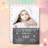 1e verjaardagsuitnodiging Schattige schoolbord roz Kaart