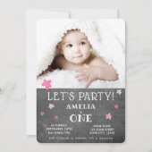 1e verjaardagsuitnodiging Schattige schoolbord roz Kaart (Voorkant)