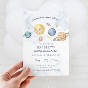 1e verjaardagsuitnodiging voor de reis rond de zon kaart