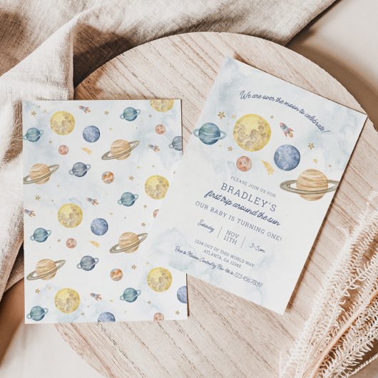 1e verjaardagsuitnodiging voor de reis rond de zon kaart