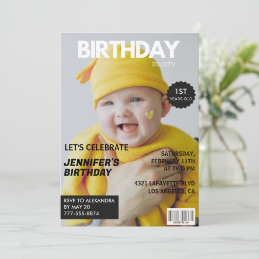 1e verjaardagsuitnodiging voor hem Magazine Hoesje Kaart (Staand voorkant)