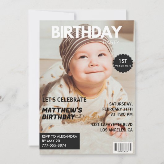 1e verjaardagsuitnodiging voor hem Magazine Hoesje Kaart (Voorkant)