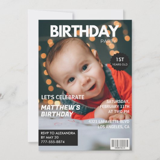 1e verjaardagsuitnodiging voor hem Magazine Hoesje Kaart (Voorkant)