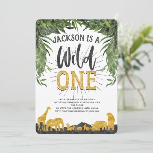 1e Verjaardagsuitnodiging, Wild One, Oerwoud Kaart (Staand voorkant)