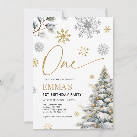 1e verjaardagsuitnodiging, Winter Eén Verjaardag  Kaart (Voorkant)