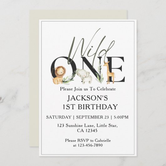 1e verjaardagsuitnodigingen kinder grillige wilde kaart (Voorkant / Achterkant)