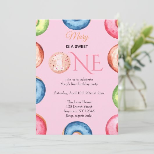 1e verjaardagsuitnodigingen Sweet one Schattigee w Kaart (Staand voorkant)