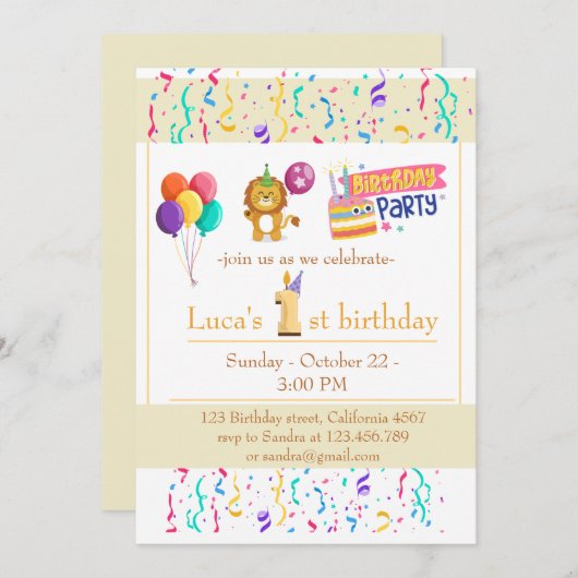 "1e verjaardagsviering kaart (Voorkant / Achterkant)