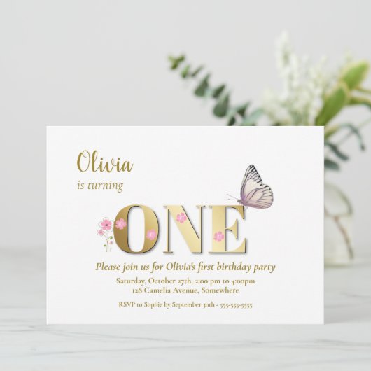 1e verjaardagsvlinderfeestje kaart (Staand voorkant)