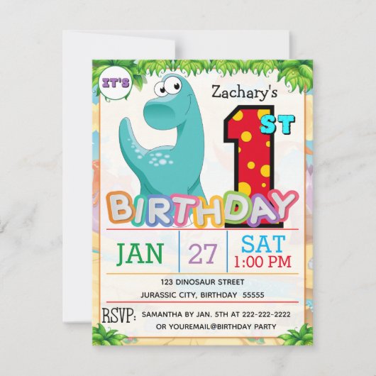 1e verpartij dinosaurus kaart (Voorkant)