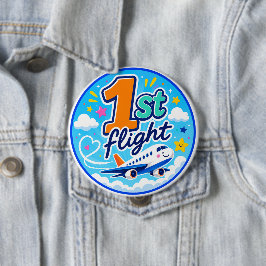 1e vlucht kleurrijk vliegtuig souvenir ronde button 4,0 cm