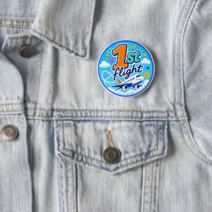 1e vlucht kleurrijk vliegtuig souvenir ronde button 5,7 cm