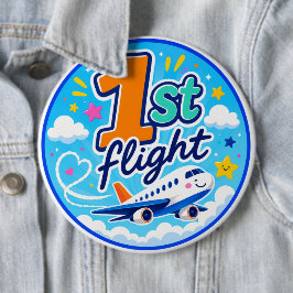 1e vlucht kleurrijk vliegtuig souvenir ronde button 6,0 cm