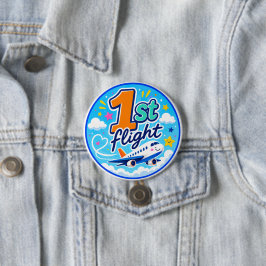 1e vlucht kleurrijk vliegtuig souvenir ronde button 7,6 cm