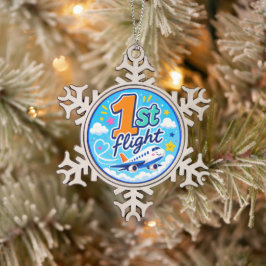 1e vlucht kleurrijk vliegtuig souvenir tin sneeuwvlok ornament