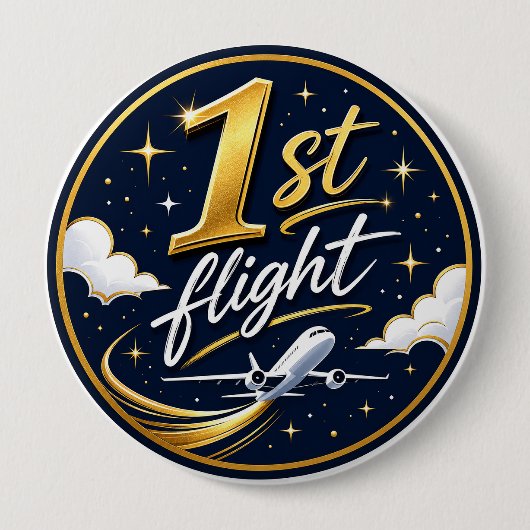 1e vlucht vliegtuig ronde button 4,0 cm (Voorkant)
