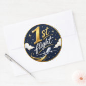 1e vlucht vliegtuig ronde sticker (Envelop)