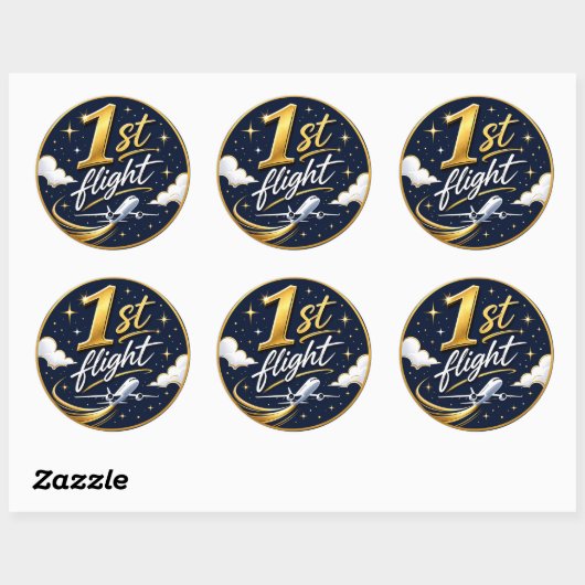 1e vlucht vliegtuig ronde sticker (Vel)