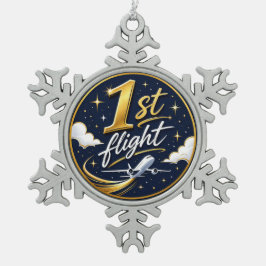 1e vlucht vliegtuig tin sneeuwvlok ornament