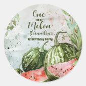 1e Watermeloen Verjaardag Ronde Sticker (Voorkant)