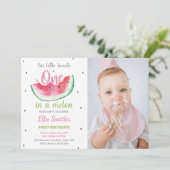 1e Watermeloen Verjaardag Uitnodigingen met Foto (Staand voorkant)