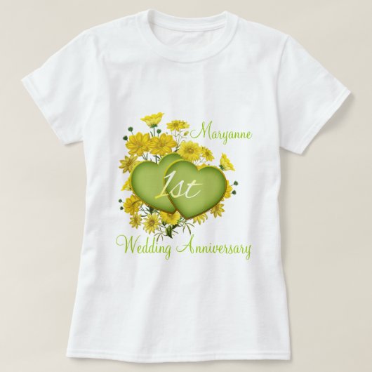 1e Wedding Jubileum Party Wildflower Hearts T-shirt (Design voorkant)