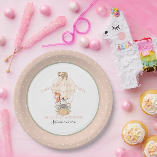 1e Zebra van de ballonvaardige Giraffe Papieren Bordje (Feest)