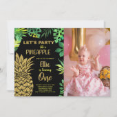 1e Zwart Gouden Glitter Ananas met foto Kaart (Voorkant)
