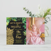 1e Zwart Gouden Glitter Ananas met foto Kaart (Staand voorkant)