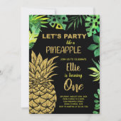 1e Zwart Gouden Glitter Ananas Uitnodigingen (Voorkant)