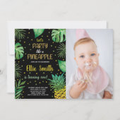 1e Zwart Groen Ananas Uitnodigingen met foto (Voorkant)