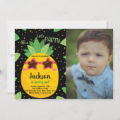 1e Zwart Sinaasappel Ananas Verjaardag w foto Kaart (Voorkant)