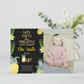1e Zwarte Ananas Verjaardag Uitnodigingen w foto (Staand voorkant)