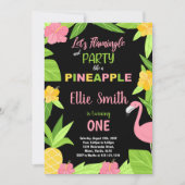 1e zwarte flamingo & ananas verjaardag kaart (Voorkant)